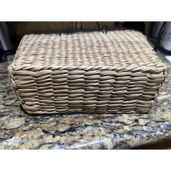 Straw Handbag Purse Ocean Fish Striped Inside Liner with Pockets 13 x 9 x 4 - Picture 5 of 5